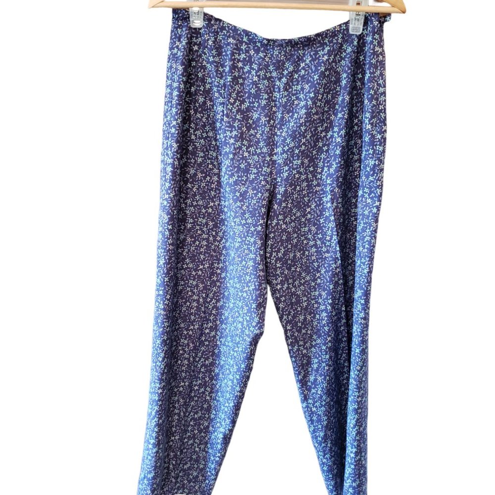 Talbots Womens Pants Purple Floral High Rise 100% Silk 8 Petite Career Office